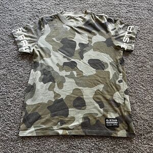 G-Star Raw Camo GR T Shirt Green Brown Mens Large Vintage Y2K
